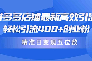 拼多多店铺最新高效引流术，轻松引流400+创业粉，精准日变现五位数