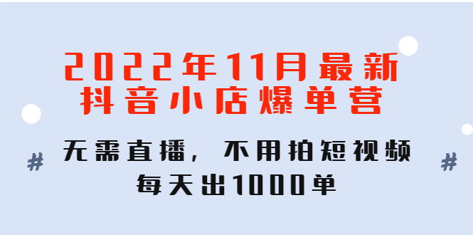 （4356期）2022年11月最新抖音小店爆单训练营：无需直播，不用拍短视频，每天出1000单