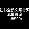 小红书全新文案号变现，流量稳定，一单收入500+财神社_创业网_资源网_网赚教程_创业项目_活动线报_技术资源财神社