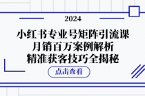 小红书专业号矩阵引流课，月销百万案例解析，精准获客技巧全揭秘财神社_创业网_资源网_网赚教程_创业项目_活动线报_技术资源财神社