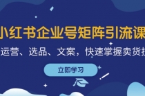 小红书企业号矩阵引流课，涵盖运营、选品、文案，快速掌握卖货技巧财神社_创业网_资源网_网赚教程_创业项目_活动线报_技术资源财神社