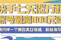 2024年快手七天涨万粉，但账号最高800元回收。两分钟一个爆款美女视频财神社_创业网_资源网_网赚教程_创业项目_活动线报_技术资源财神社