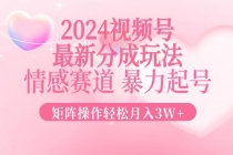 2024最新视频号分成玩法，情感赛道，暴力起号，矩阵操作轻松月入3W+财神社_创业网_资源网_网赚教程_创业项目_活动线报_技术资源财神社