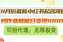 11月份最新小红书起名项目，抄作业就能日变现1000+，可招代理，无限裂变财神社_创业网_资源网_网赚教程_创业项目_活动线报_技术资源财神社